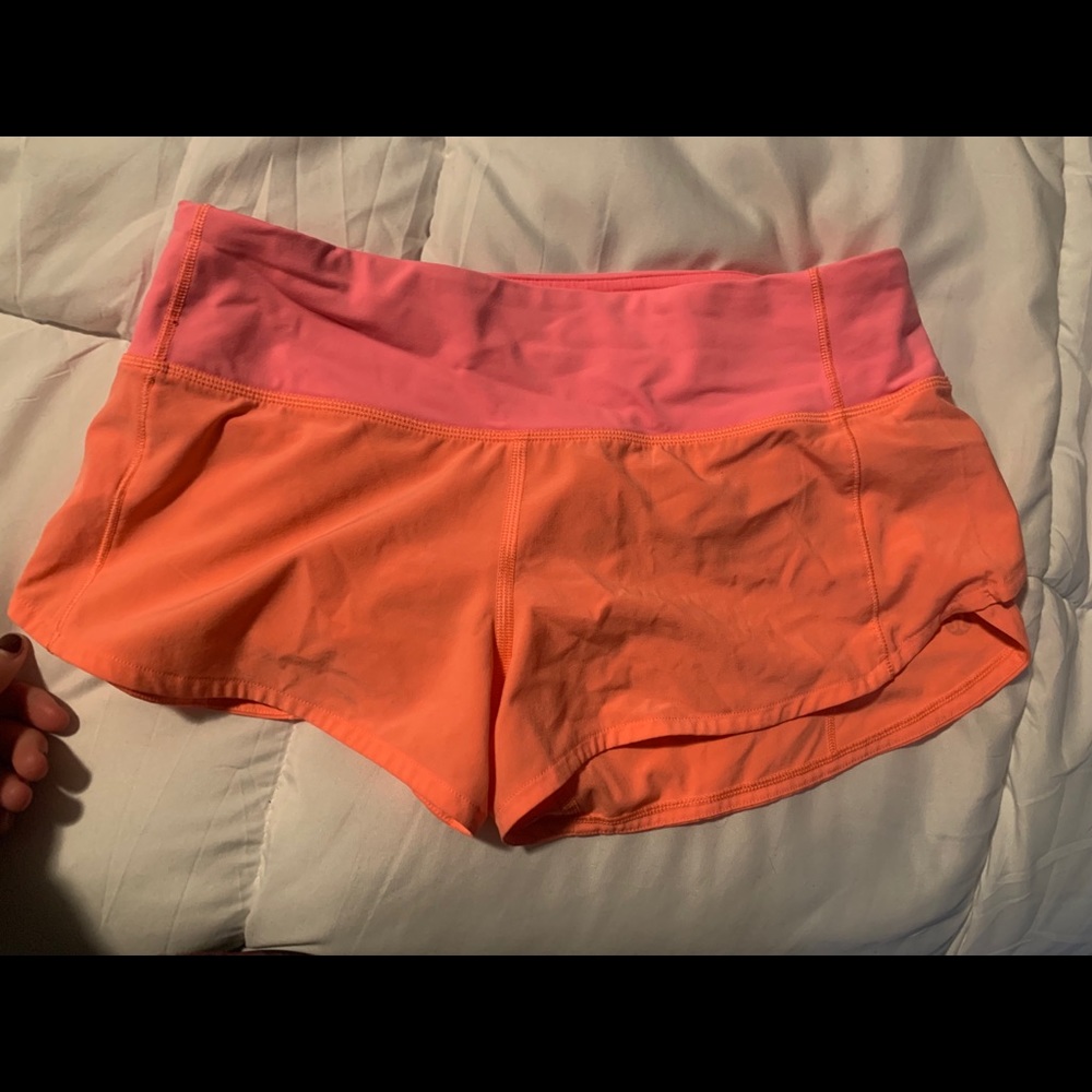 Coral/ pink lulu lemon athletics shorts